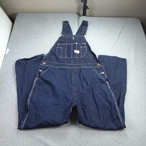 Round House Overalls 40x29 Blue Dark Wash Carpenter Button Fly Workwear Bib USA